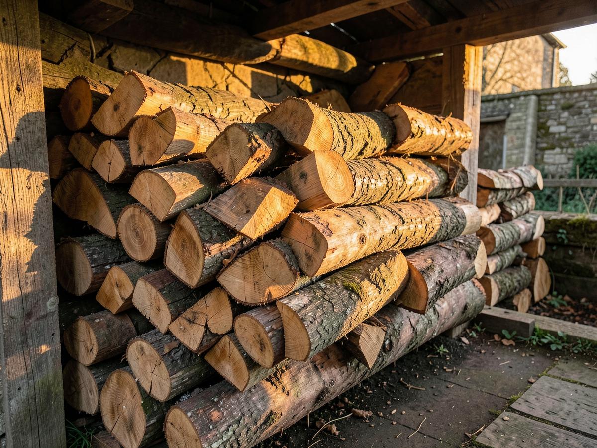 Stacked split firewood logs ready for local delivery