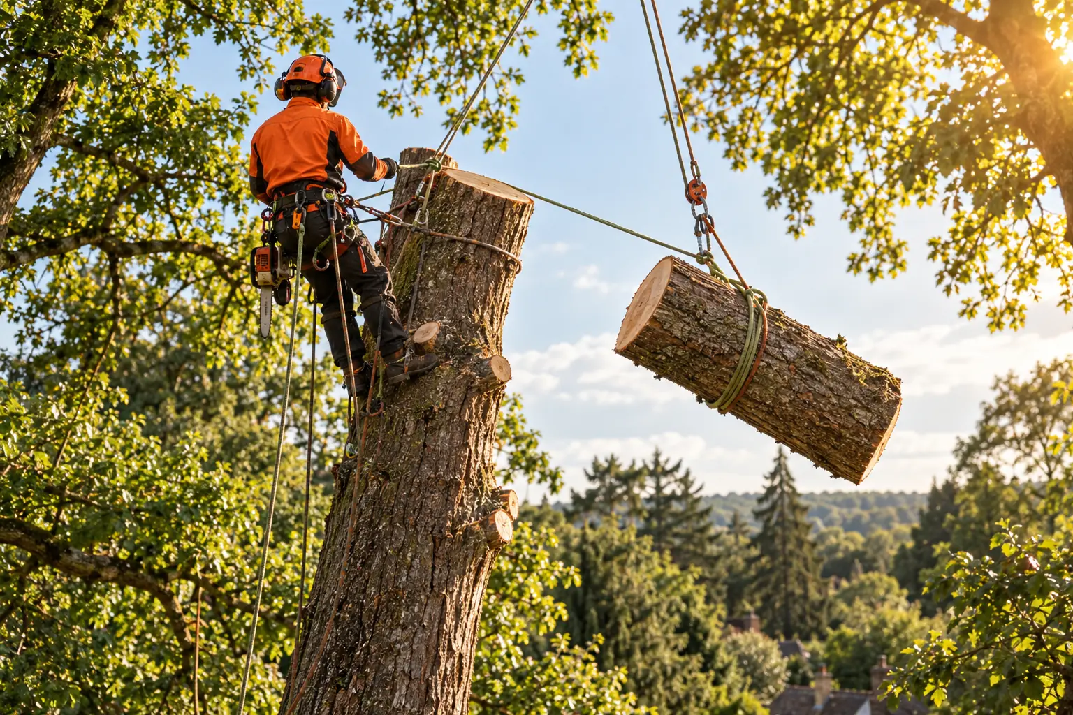 Crew carrying out a controlled tree removal